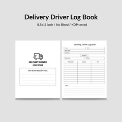Delivery Driver Log Book KDP Interior.Interior of a Driver regular mileage tracker and order record notebook.