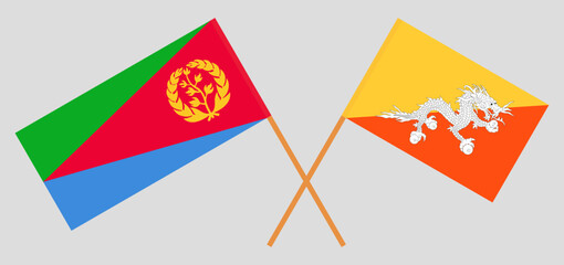 Crossed flags of Eritrea and Bhutan. Official colors. Correct proportion