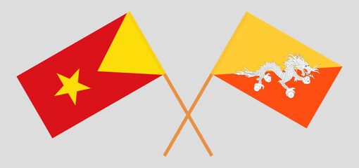 Crossed flags of Tigray and Bhutan. Official colors. Correct proportion