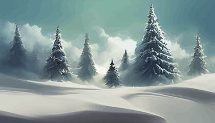 illustration of beautiful snowy mountain with tree on winter perfect for print on Christmas card