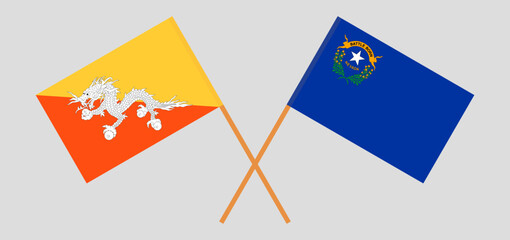 Crossed flags of Bhutan and The State of Nevada. Official colors. Correct proportion