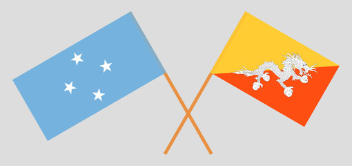 Crossed flags of Micronesia and Bhutan. Official colors. Correct proportion