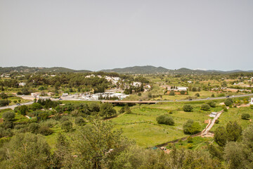 Fototapeta na wymiar Landscape of Ibiza, Balearic islands, Spain, as seen from Puig de Missa de Santa Eulària del Rio (Panorama)