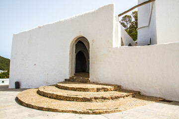 Church with white painted walls at Puig de Missa, Santa Eulalia del Riu, Ibiza island, Balearic islands, Spain