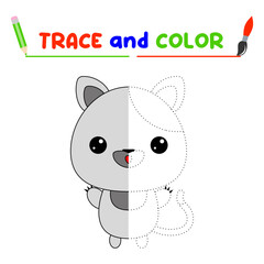 trace and color the animal. A training sheet for preschool children.Educational tasks for kids.Cat Coloring Book