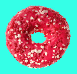 lush donut covered with cream, on a blue background
