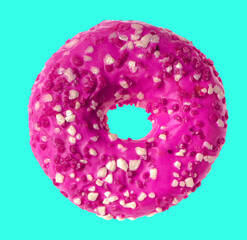 lush donut covered with cream, on a blue background