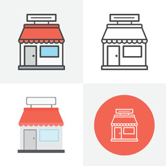 Store icon, colored outline icon of a store, warehouse. Symbol and logo illustration for commercial store. Vector icon.