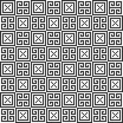 Black cross-stitch knitting pattern on white background. Black square dots on white backdrop. Monochrome fabric pattern design for sale. Knitting handicraft art.