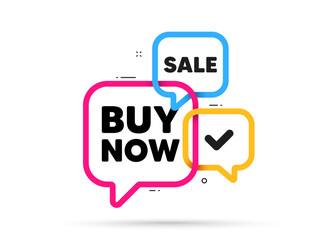 Buy Now tag. Ribbon bubble chat banner. Discount offer coupon. Special offer price sign. Advertising Discounts symbol. Buy now adhesive tag. Promo banner. Vector