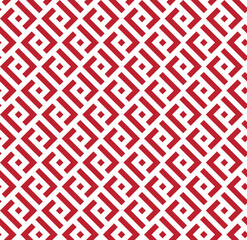 Red L-shaped interlaced pattern on white background. Red interlocking pattern on white backdrop.