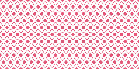 Pink polka dots and wavy lines. Vector with simple polka dot background. Editable design element for prints, decoration, textile, digital.