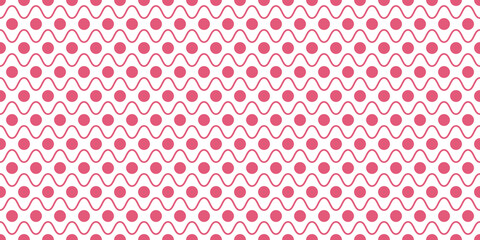 Pink polka dots and wavy lines. Vector with simple polka dot background. Editable design element for prints, decoration, textile, digital.