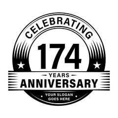 174 years anniversary celebration design template. 174th logo vector illustrations. 