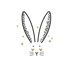 Cute hand drawn line art bunny. Vector New Year 2023 symbol on white background.