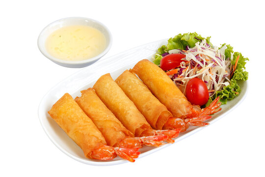 Spring rolls with Shrimp, cherry tomatoes, plum sauce.