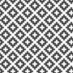 Black cross-stitch knitting pattern on white background. Black square dots on white backdrop. Fabric pattern design for sale. Knitting handicraft art.