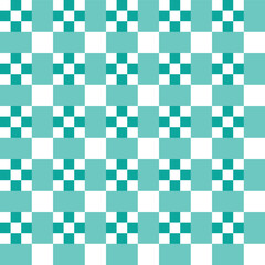White and green square dots on white and green checker pattern background.