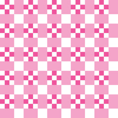 White and pink square dots on white and pink checker pattern background.