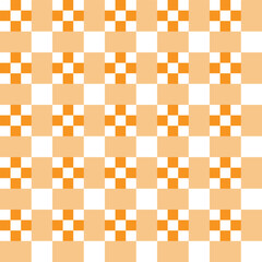 White and orange square dots on white and orange checker pattern background.