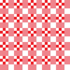 White and pink square dots on white and pink checker pattern background.