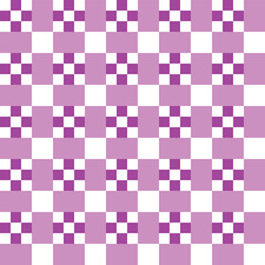 White and purple square dots on white and purple checker pattern background.