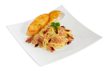 Homemade Stir-Fried Spaghetti with dried chili and bacon, aop spaghetti.