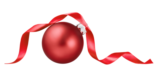 Christmas ornament isolated on white background. Red christmas ball with ribbon