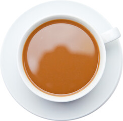 Image of an overhead view of a cup of coffee on saucer