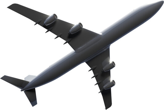 Image of flying passenger jet plane from below