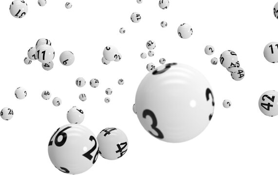 Image of falling white numbered lottery or bingo balls