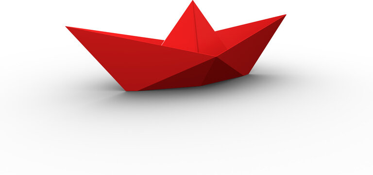 Image of paper boat made from folded red paper