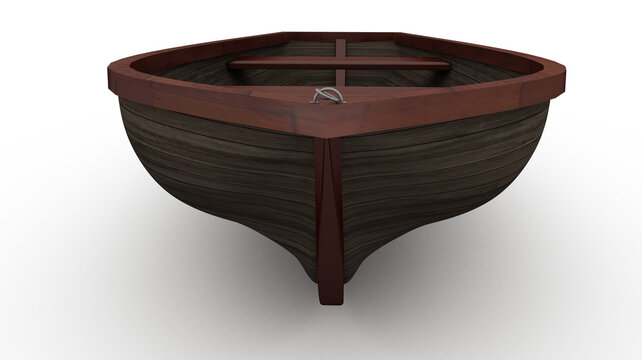 Image of front view of wooden rowing boat