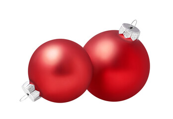 Christmas balls isolated on white background. Two red christmas ornaments