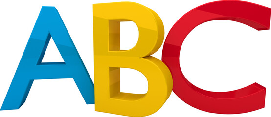 Image of the letters a, b and c in primary colours blue, yellow and red
