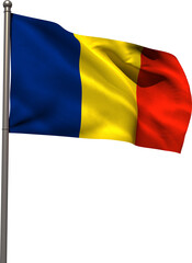 Vertical image of flag of chad waving on metal flagpole