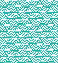 Rotation of maze triangle pattern on white background. Colorful abstract art. Blue stripe triangle shape on white backdrop.