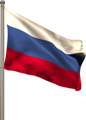 Vertical image of flag of russia waving on metal flagpole