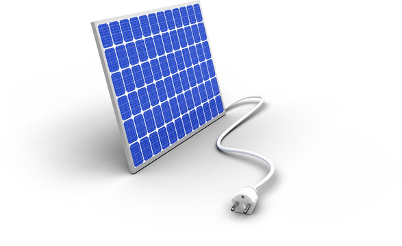 Image of blue solar panel with white cable and plug attached