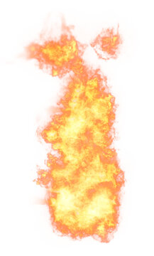 Vertical image of an explosion of orange and yellow flames