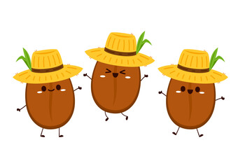 Smiling happy coffee bean. Vector flat cartoon character illustration icon design.Isolated on white background. Coffee bean character concept.