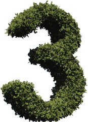 Vertical image of number three made from green foliage