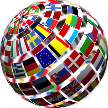 Image of flags of the world forming globe