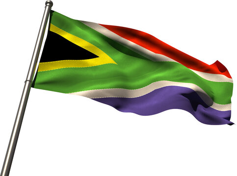 Image of the flag of south africa waving on metal flagpole