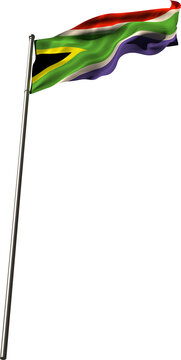 Vertical image of the flag of south africa waving on metal flagpole