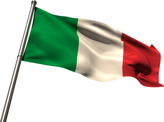 Image of the flag of italy waving on metal flagpole