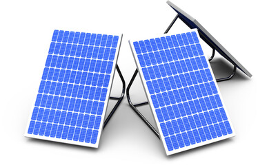 Image of three blue solar panels on metal stands
