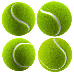 collection of green tennis balls isolated on a white background. 3d rendering