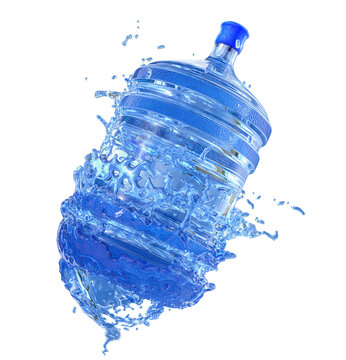 big water bottle in water splash isolated on white background. 3d rendering