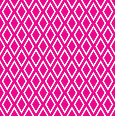 White stroke diamond shape pattern on magenta background. Colorful geometrical pattern. Seamless modern diamond shape design.